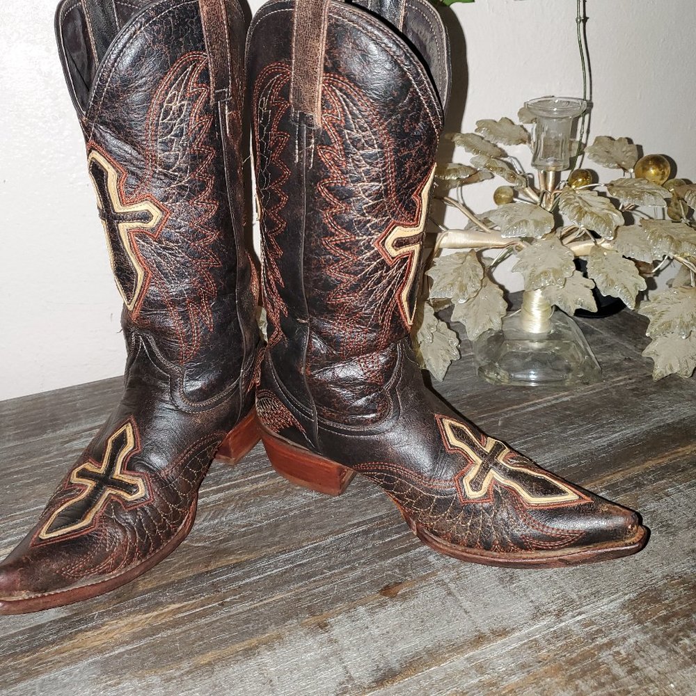 Retro 70s Western PECOS BILL Boot  Party Dance Women Sz 7.5 -8 Brown Logo NICE